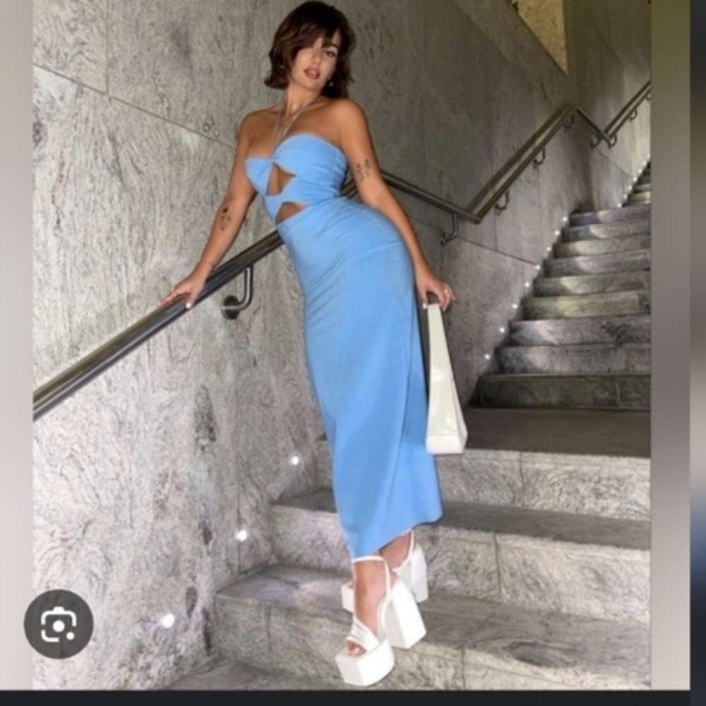 Zara Light Blue Strapless Dress with Cut-Outs